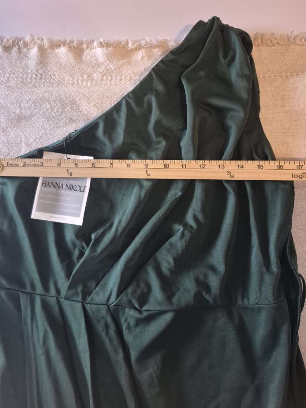 One‎ Shoulder Midi Dress Dark Green Asymmetrical Wrap Hem Tie Waist 14 Old Money - Picture 4 of 10